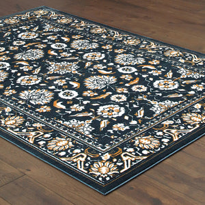 Homeroots 4' X 6' Navy Caramel And Ivory Oriental Power Loom Stain Resistant Area Rug  Polypropylene 508381
