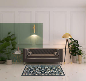 Homeroots 4' X 6' Navy Caramel And Ivory Oriental Power Loom Stain Resistant Area Rug  Polypropylene 508381