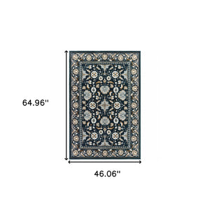 Homeroots 4' X 6' Navy Caramel And Ivory Oriental Power Loom Stain Resistant Area Rug  Polypropylene 508381