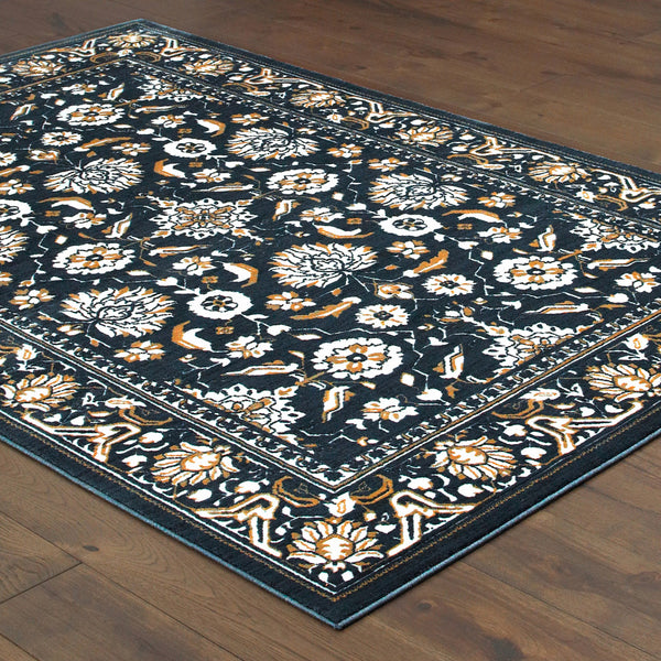 Homeroots 5' X 8' Navy Caramel And Ivory Oriental Power Loom Stain Resistant Area Rug  Polypropylene 508382