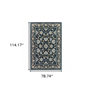 Homeroots 7' X 10' Blue And Ivory Oriental Power Loom Area Rug  Polypropylene 508383
