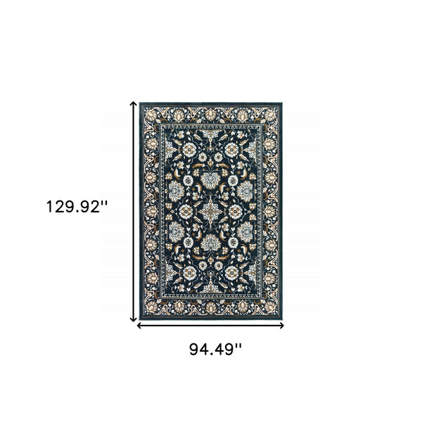 Homeroots 8' X 11' Navy Caramel And Ivory Oriental Power Loom Stain Resistant Area Rug  Polypropylene 508384