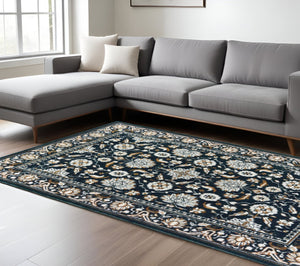 HomeRoots 2' Elegant Navy, Caramel & Ivory Oriental Runner Rug - Stain-Resistant, Durable for High-Traffic Areas 8' X 11' 508384
