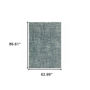 HomeRoots 5' Abstract Power Loomed Area Rug in Dark Blue, Teal, Grey, Ivory & Beige - Stain Resistant Style 5' X 7' 508387