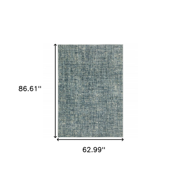 HomeRoots 5' Abstract Power Loomed Area Rug in Dark Blue, Teal, Grey, Ivory & Beige - Stain Resistant Style 5' X 7' 508387