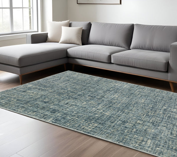 HomeRoots 5' Abstract Power Loomed Area Rug in Dark Blue, Teal, Grey, Ivory & Beige - Stain Resistant Style 7' X 9' 508388