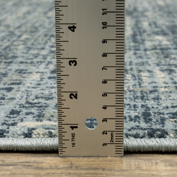 HomeRoots 5' Abstract Power Loomed Area Rug in Dark Blue, Teal, Grey, Ivory & Beige - Stain Resistant Style 10' X 13' 508390
