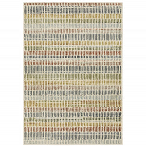 HomeRoots 5' Geometric Power Loom Area Rug in Ivory, Blue, Green, Red & Gold - Stain Resistant & Stylish 5' X 7' 508392