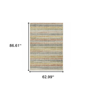 HomeRoots 5' Geometric Power Loom Area Rug in Ivory, Blue, Green, Red & Gold - Stain Resistant & Stylish 5' X 7' 508392