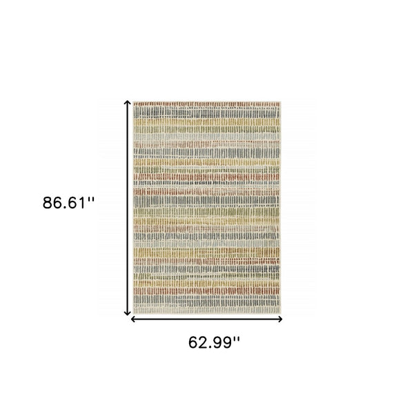 HomeRoots 5' Geometric Power Loom Area Rug in Ivory, Blue, Green, Red & Gold - Stain Resistant & Stylish 5' X 7' 508392