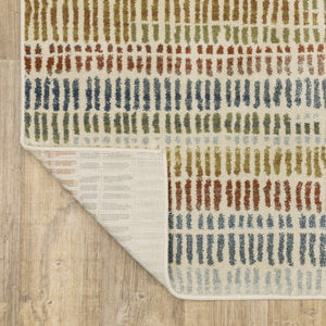 HomeRoots 5' Geometric Power Loom Area Rug in Ivory, Blue, Green, Red & Gold - Stain Resistant & Stylish 5' X 7' 508392