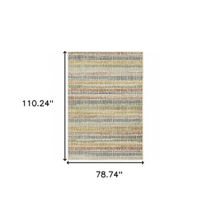 HomeRoots 5' Geometric Power Loom Area Rug in Ivory, Blue, Green, Red & Gold - Stain Resistant & Stylish 7' X 9' 508393