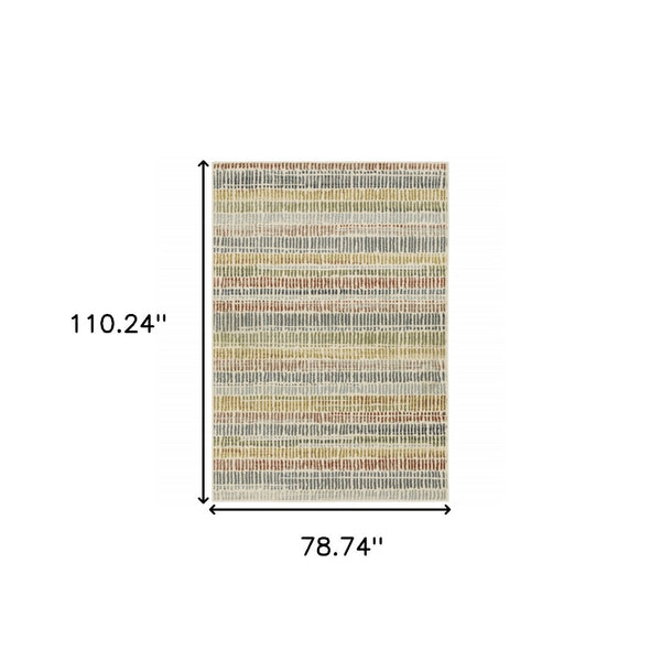 HomeRoots 5' Geometric Power Loom Area Rug in Ivory, Blue, Green, Red & Gold - Stain Resistant & Stylish 7' X 9' 508393