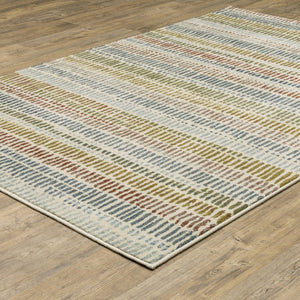 HomeRoots 5' Geometric Power Loom Area Rug in Ivory, Blue, Green, Red & Gold - Stain Resistant & Stylish 7' X 9' 508393