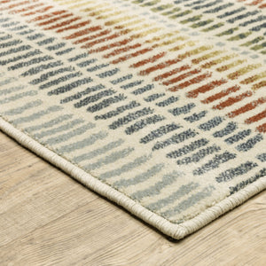 HomeRoots 5' Geometric Power Loom Area Rug in Ivory, Blue, Green, Red & Gold - Stain Resistant & Stylish 8' X 10' 508394