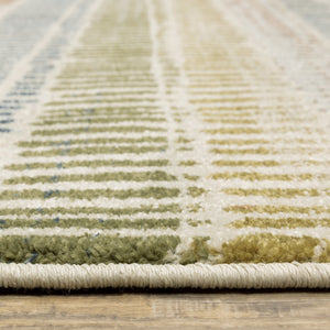 HomeRoots 5' Geometric Power Loom Area Rug in Ivory, Blue, Green, Red & Gold - Stain Resistant & Stylish 8' X 10' 508394