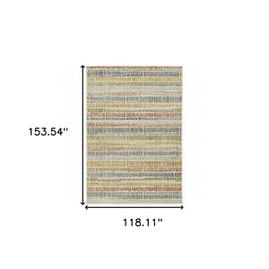 HomeRoots 5' Geometric Power Loom Area Rug in Ivory, Blue, Green, Red & Gold - Stain Resistant & Stylish 10' X 13' 508395