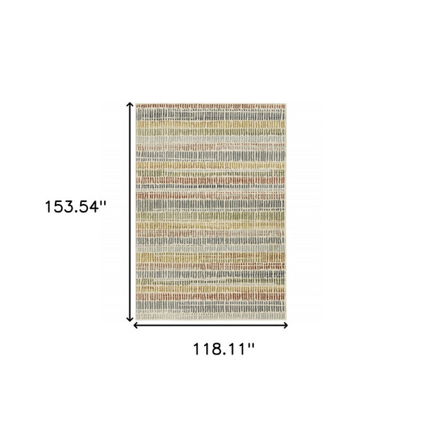 HomeRoots 5' Geometric Power Loom Area Rug in Ivory, Blue, Green, Red & Gold - Stain Resistant & Stylish 10' X 13' 508395