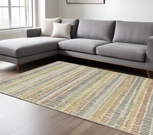 HomeRoots 5' Geometric Power Loom Area Rug in Ivory, Blue, Green, Red & Gold - Stain Resistant & Stylish 10' X 13' 508395