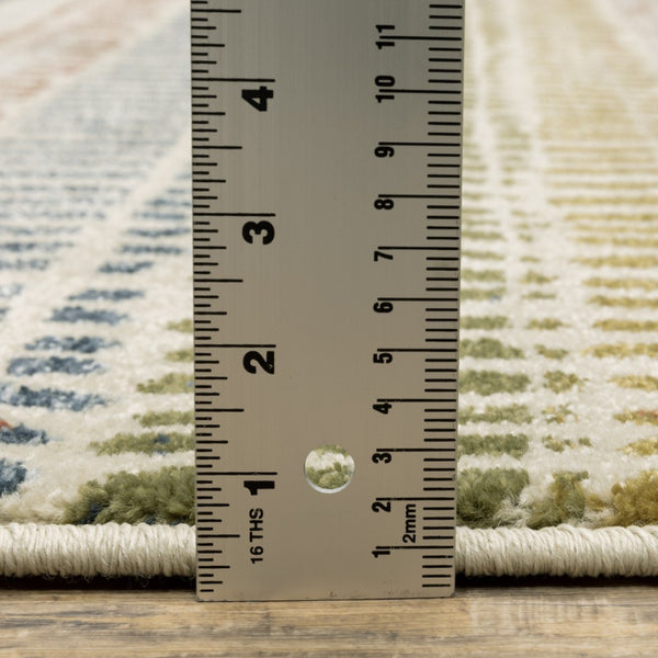 HomeRoots 5' Geometric Power Loom Area Rug in Ivory, Blue, Green, Red & Gold - Stain Resistant & Stylish 10' X 13' 508395