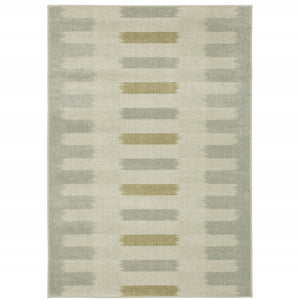 HomeRoots 5' Stain-Resistant Geometric Area Rug in Beige, Grey, Gold, and Green - Perfect for Modern Spaces 5' X 7' 508397
