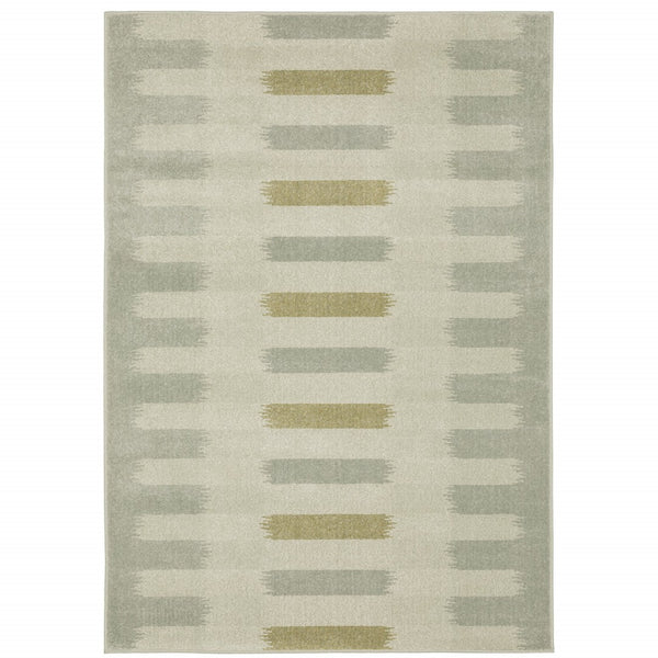 HomeRoots 5' Stain-Resistant Geometric Area Rug in Beige, Grey, Gold, and Green - Perfect for Modern Spaces 5' X 7' 508397