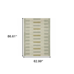 HomeRoots 5' Stain-Resistant Geometric Area Rug in Beige, Grey, Gold, and Green - Perfect for Modern Spaces 5' X 7' 508397