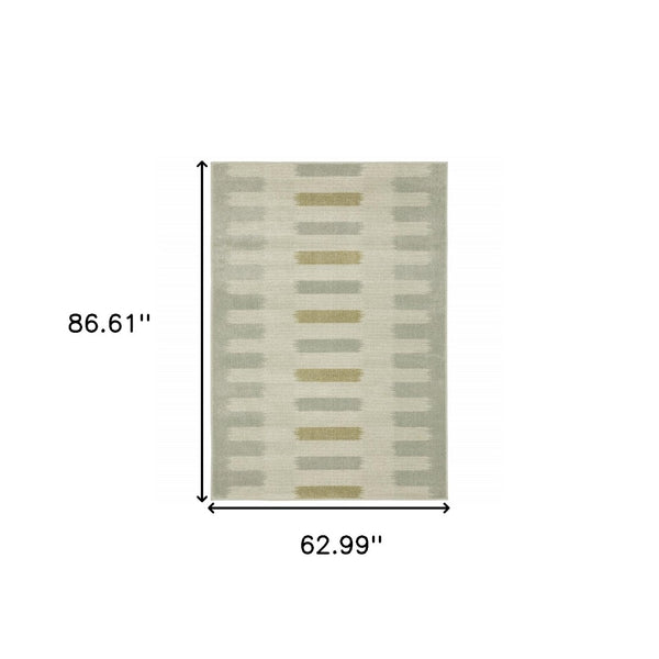 HomeRoots 5' Stain-Resistant Geometric Area Rug in Beige, Grey, Gold, and Green - Perfect for Modern Spaces 5' X 7' 508397