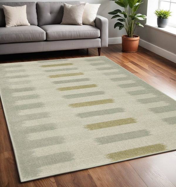 HomeRoots 5' Stain-Resistant Geometric Area Rug in Beige, Grey, Gold, and Green - Perfect for Modern Spaces 5' X 7' 508397