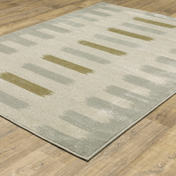 HomeRoots 5' Stain-Resistant Geometric Area Rug in Beige, Grey, Gold, and Green - Perfect for Modern Spaces 5' X 7' 508397