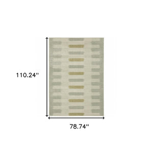 HomeRoots 5' Stain-Resistant Geometric Area Rug in Beige, Grey, Gold, and Green - Perfect for Modern Spaces 7' X 9' 508398