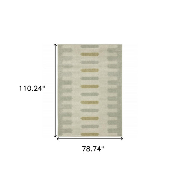 HomeRoots 5' Stain-Resistant Geometric Area Rug in Beige, Grey, Gold, and Green - Perfect for Modern Spaces 7' X 9' 508398