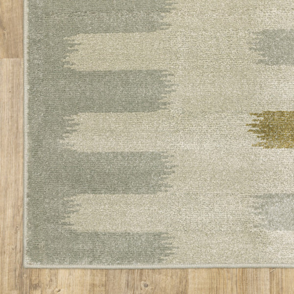 HomeRoots 5' Stain-Resistant Geometric Area Rug in Beige, Grey, Gold, and Green - Perfect for Modern Spaces 7' X 9' 508398