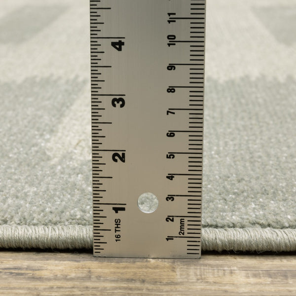 HomeRoots 5' Stain-Resistant Geometric Area Rug in Beige, Grey, Gold, and Green - Perfect for Modern Spaces 7' X 9' 508398