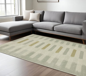 HomeRoots 5' Stain-Resistant Geometric Area Rug in Beige, Grey, Gold, and Green - Perfect for Modern Spaces 8' X 10' 508399