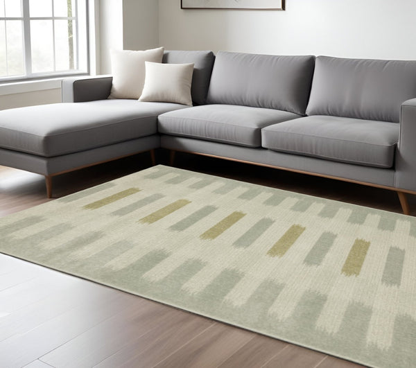 HomeRoots 5' Stain-Resistant Geometric Area Rug in Beige, Grey, Gold, and Green - Perfect for Modern Spaces 8' X 10' 508399