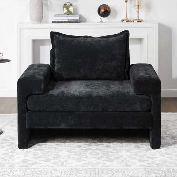 English Elm Christopher Knight Home® - Chenille Oversized Armchair with Thick Cushion and Wide Armrests, Ergonomic Back for Cozy Living Spaces Black N763P314419B
