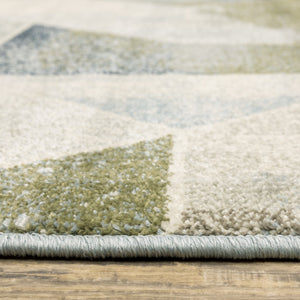 HomeRoots 5' Modern Geometric Area Rug in Blue, Green, Grey, Gold & Ivory - Stain Resistant & Easy Care 5' X 7' 508402