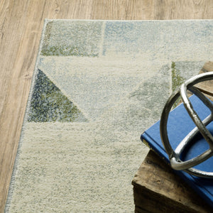 HomeRoots 5' Modern Geometric Area Rug in Blue, Green, Grey, Gold & Ivory - Stain Resistant & Easy Care 5' X 7' 508402