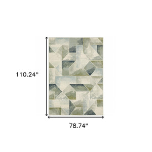 HomeRoots 5' Modern Geometric Area Rug in Blue, Green, Grey, Gold & Ivory - Stain Resistant & Easy Care 7' X 9' 508403