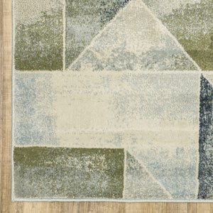 HomeRoots 5' Modern Geometric Area Rug in Blue, Green, Grey, Gold & Ivory - Stain Resistant & Easy Care 7' X 9' 508403