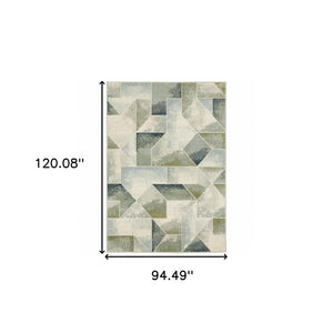HomeRoots 5' Modern Geometric Area Rug in Blue, Green, Grey, Gold & Ivory - Stain Resistant & Easy Care 8' X 10' 508404