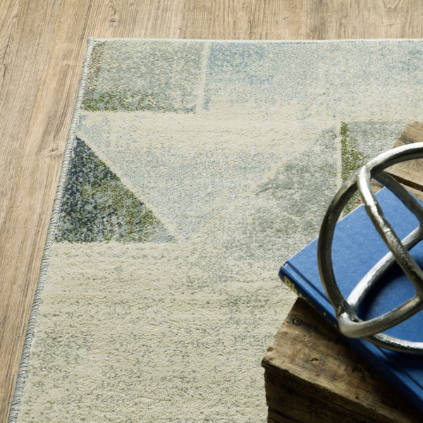 HomeRoots 5' Modern Geometric Area Rug in Blue, Green, Grey, Gold & Ivory - Stain Resistant & Easy Care 10' X 13' 508405