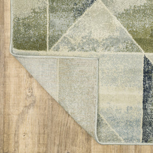 HomeRoots 5' Modern Geometric Area Rug in Blue, Green, Grey, Gold & Ivory - Stain Resistant & Easy Care 10' X 13' 508405