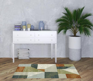 Homeroots 3' X 5' Grey Teal Blue Rust Green And Ivory Geometric Power Loom Stain Resistant Area Rug  Polypropylene 508406