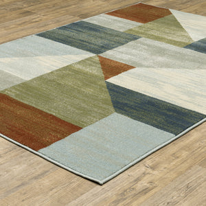 Homeroots 3' X 5' Grey Teal Blue Rust Green And Ivory Geometric Power Loom Stain Resistant Area Rug  Polypropylene 508406