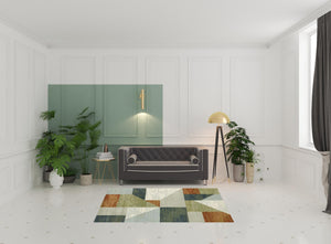 Homeroots 5' X 7' Grey Teal Blue Rust Green And Ivory Geometric Power Loom Stain Resistant Area Rug  Polypropylene 508407