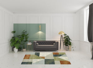 Homeroots 6' X 9' Grey Teal Blue Rust Green And Ivory Geometric Power Loom Stain Resistant Area Rug  Polypropylene 508408