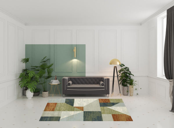 Homeroots 6' X 9' Grey Teal Blue Rust Green And Ivory Geometric Power Loom Stain Resistant Area Rug  Polypropylene 508408