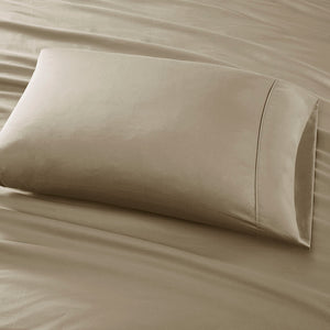 JLA Home Madison Park - Cotton 56/44 Sateen Sheet Set — OEKO‑TEX Certified, Peachy-Soft, Durable Wrinkle-Resistant Bedding (Fits Deep Mattresses) Khaki MPH20-0002